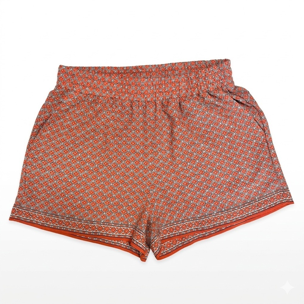 Max Studio Shorts Geometric Print Crepe Pull On Pockets Orange Blue Boho Size L